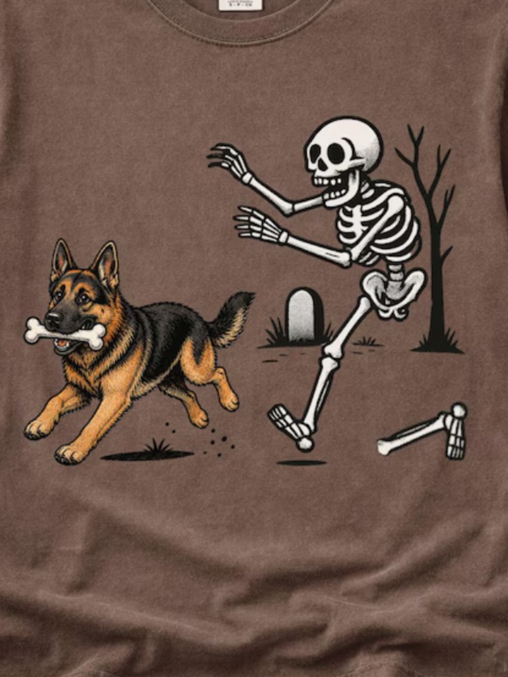 Comfort Colors Espresso Tee with German Shepherd & Skeleton Chase Graphic - Picture 2 of 3